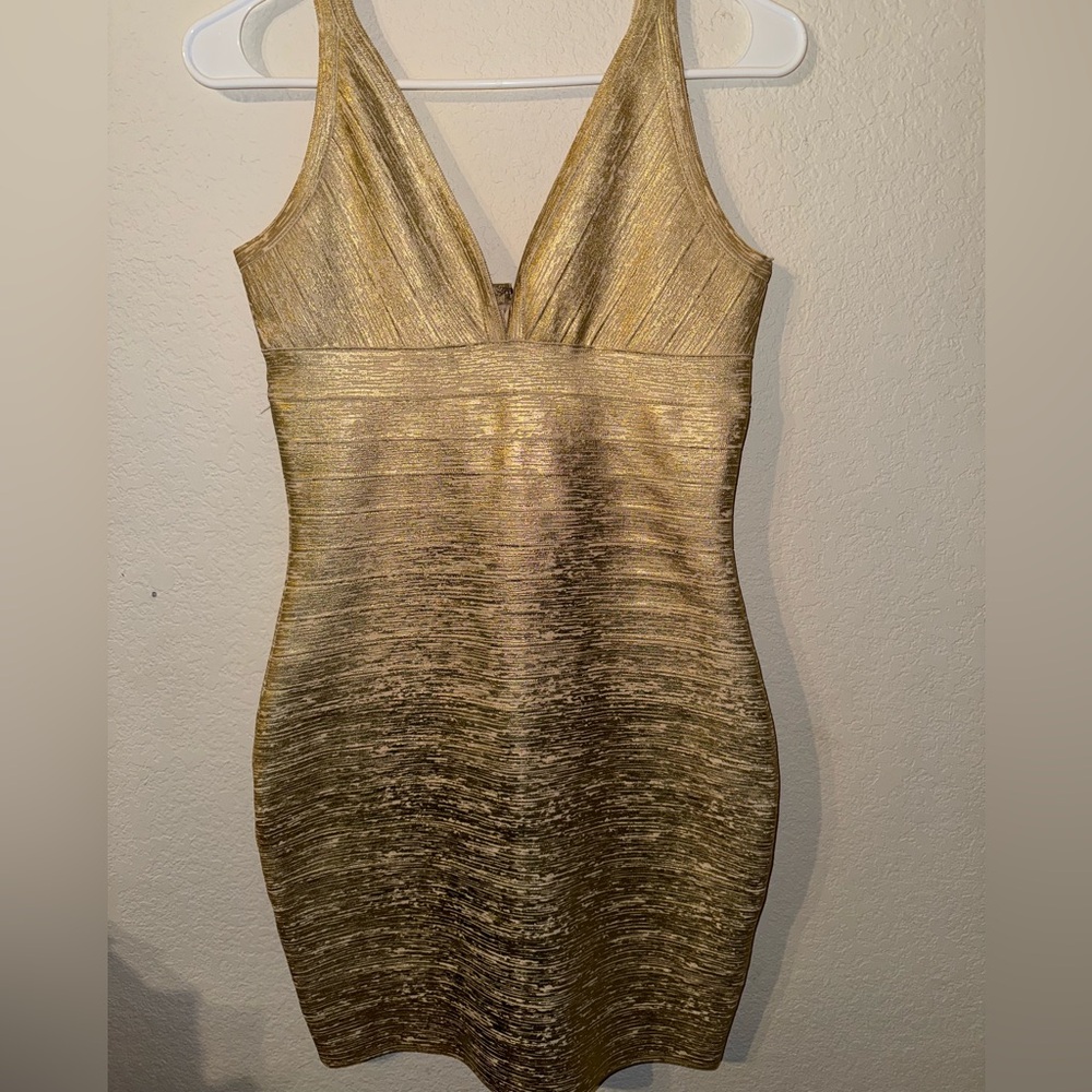 Gold Pleated Halter Mini Dress